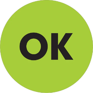 Circle Inventory Control Labels, "OK", 2", Fluorescent Green