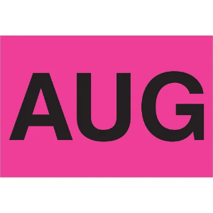 Months of the Year Labels, "AUG", 3 x 6", Fluorescent Pink