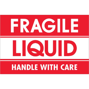 Fragile Shipping Labels - Liquid | Handle With Care, Red / White, 2 x 3"