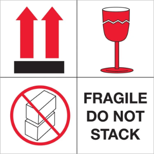 International Safe Handling Labels - Fragile Do Not Stack, 4 x 4"