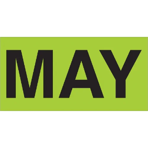 Months of the Year Labels, "MAY", 2 x 3", Fluorescent Green