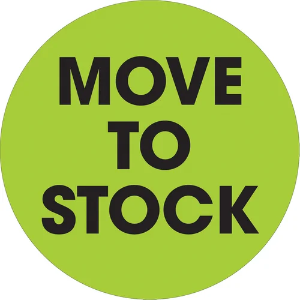 Circle Inventory Control Labels, "MOVE TO STOCK", 2", Fluorescent Green