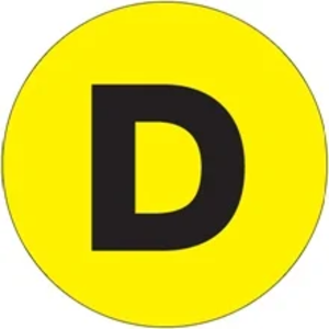 Inventory Control Circle Letter Labels, "D", 2", Fluorescent Yellow