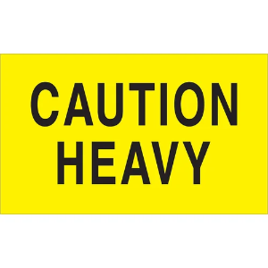 Handling Labels - Caution Heavy, Fluorescent Yellow, 3 x 5"