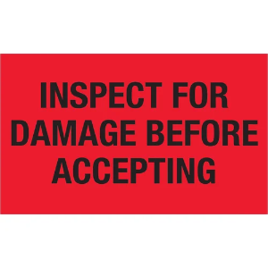 Receiving Labels - Inspect for Damage Before Accepting, Red, 3 x 5"