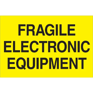 Fragile Shipping Labels - Fragile Electronic Equipment, Yellow, 2 x 3"