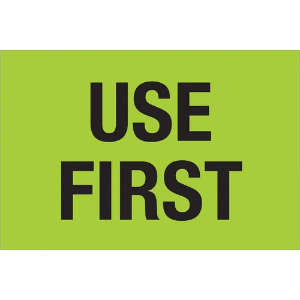 Inventory Control Labels, "USE FIRST", 2 x 3", Fluorescent Green