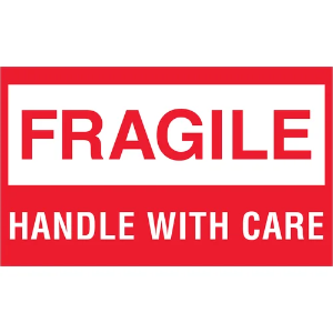 Fragile Shipping Labels - Fragile Handle With Care, Red / White, 3 x 5"