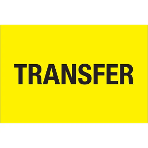 Inventory Control Labels, "TRANSFER", 2 x 3", Fluorescent Yellow