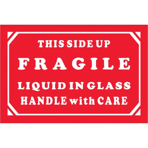 Fragile Shipping Labels - Liquid in Glass | Fragile, Red, 2 x 3"