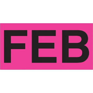 Months of the Year Labels, "FEB", 2 x 3", Fluorescent Pink