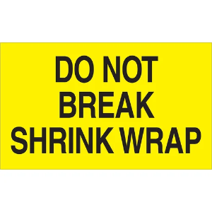 "Do Not..." Shipping Labels - Do Not Break Shrink Wrap, Yellow, 3 x 5"