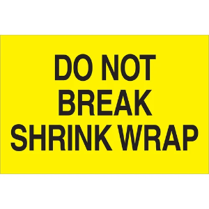 "Do Not..." Shipping Labels - Do Not Break Shrink Wrap, Yellow, 2 x 3"