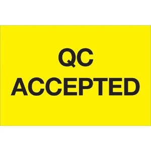 Inventory Control Labels, "QC ACCEPTED", 2 x 3", Fluorescent Yellow