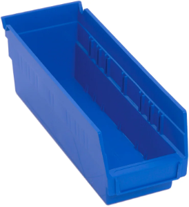 Plastic Shelf Bins, 4 1/8 x 11 5/8 x 4", Blue