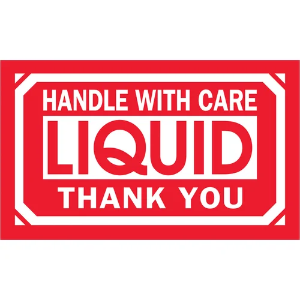 Fragile Shipping Labels - Handle With Care | Liquid | Thank You, Red / White, 3 x 5"