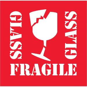 Fragile Shipping Labels - Fragile | Glass, Red, 4 x 4"