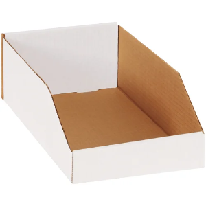 Corrugated Bin Boxes, 8 x 15 x 4 1/2", White