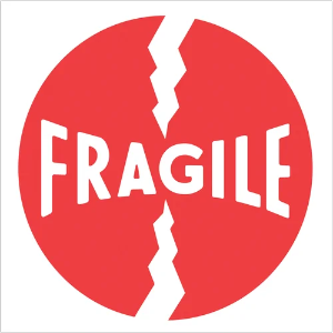 Fragile Shipping Labels - Fragile, Red / White, 4 x 4"