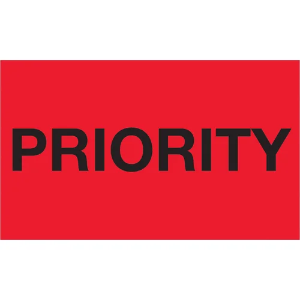 Handling Labels - Priority, Fluorescent Red, 3 x 5"