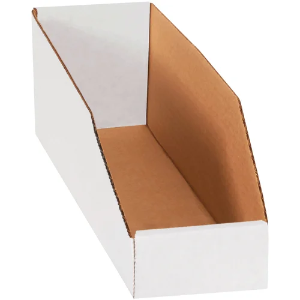 Corrugated Bin Boxes, 4 x 15 x 4 1/2", White