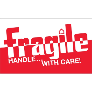 Fragile Shipping Labels - Fragile Handle With Care, Red / White, 3 x 5"