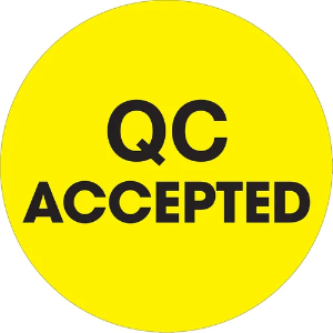 Circle Inventory Control Labels, "QC ACCEPTED", 2", Fluorescent Yellow