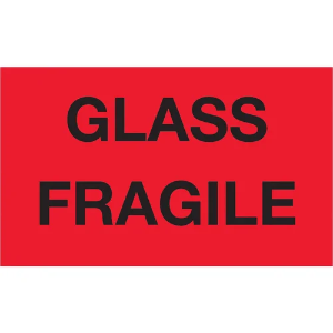 Fragile Shipping Labels - Glass Fragile, Red, 3 x 5"