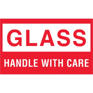 Fragile Shipping Labels - Glass | Handle With Care, Red / White, 3 x 5"