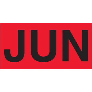 Months of the Year Labels, "JUN", 2 x 3", Fluorescent Red