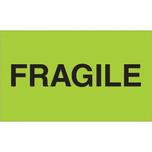 Fragile Shipping Labels - Fragile, Fluorescent Green, 3 x 5"