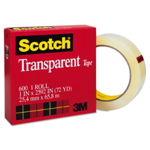 3M 600 Scotch Transparent Tape, 1" x 72 yds.