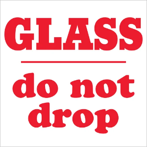 Fragile Shipping Labels - Glass | Do Not Drop, Red / White, 4 x 4"